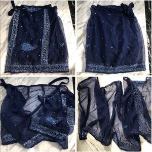 DRESSY BEADED, SEQUINS NAVY SWIMSUIT COVER UP